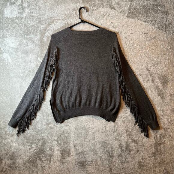 Yoana Baraschi Fringe Crewneck Sweater Wool Cashmere Blend Sz XS Gray Rodeo - Picture 3 of 7